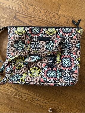 Vera Bradley Black Quilted Floral mini tote with Coral, Yellow & Aqua Accents